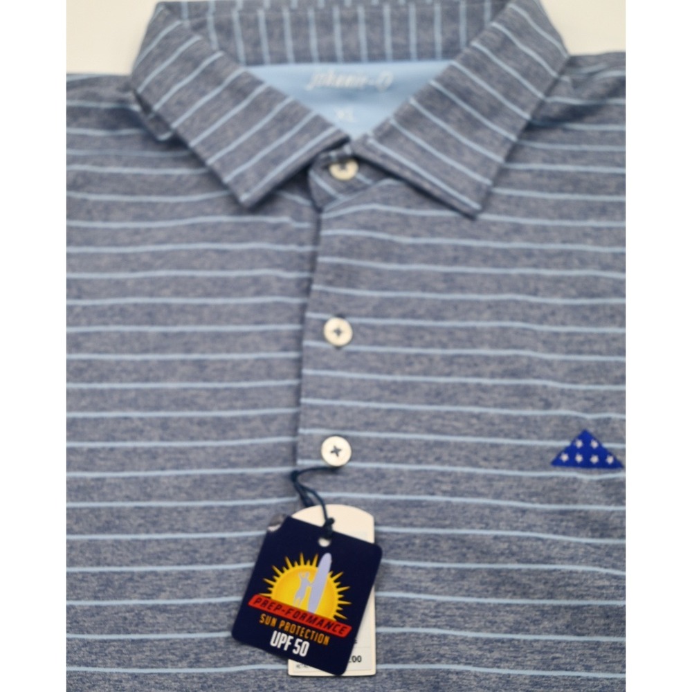 Johnnie-O Mens XL Prep-Formance Polo Blue Striped Virginians For Veterans UPF 50